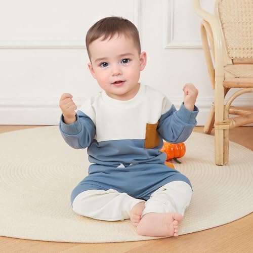 Kupretty Conjunto de sudadera de manga larga con bloques de color y pantalones deportivos para bebé niño