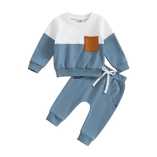 Kupretty Conjunto de sudadera de manga larga con bloques de color y pantalones deportivos para bebé niño
