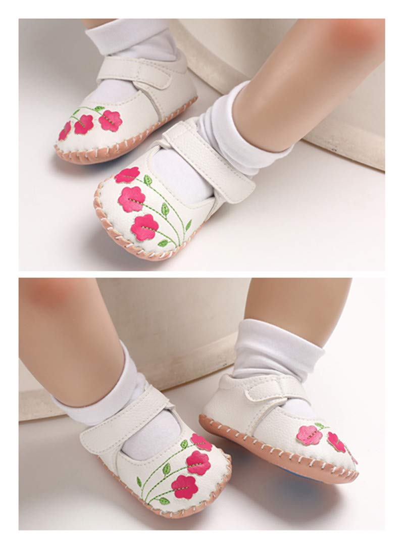 Meckior Zapatos planos de princesa hechos a mano para bebés, niñas y niños, para primeros pasos, de piel sintética suave, antideslizantes, para cuna, vestido de boda