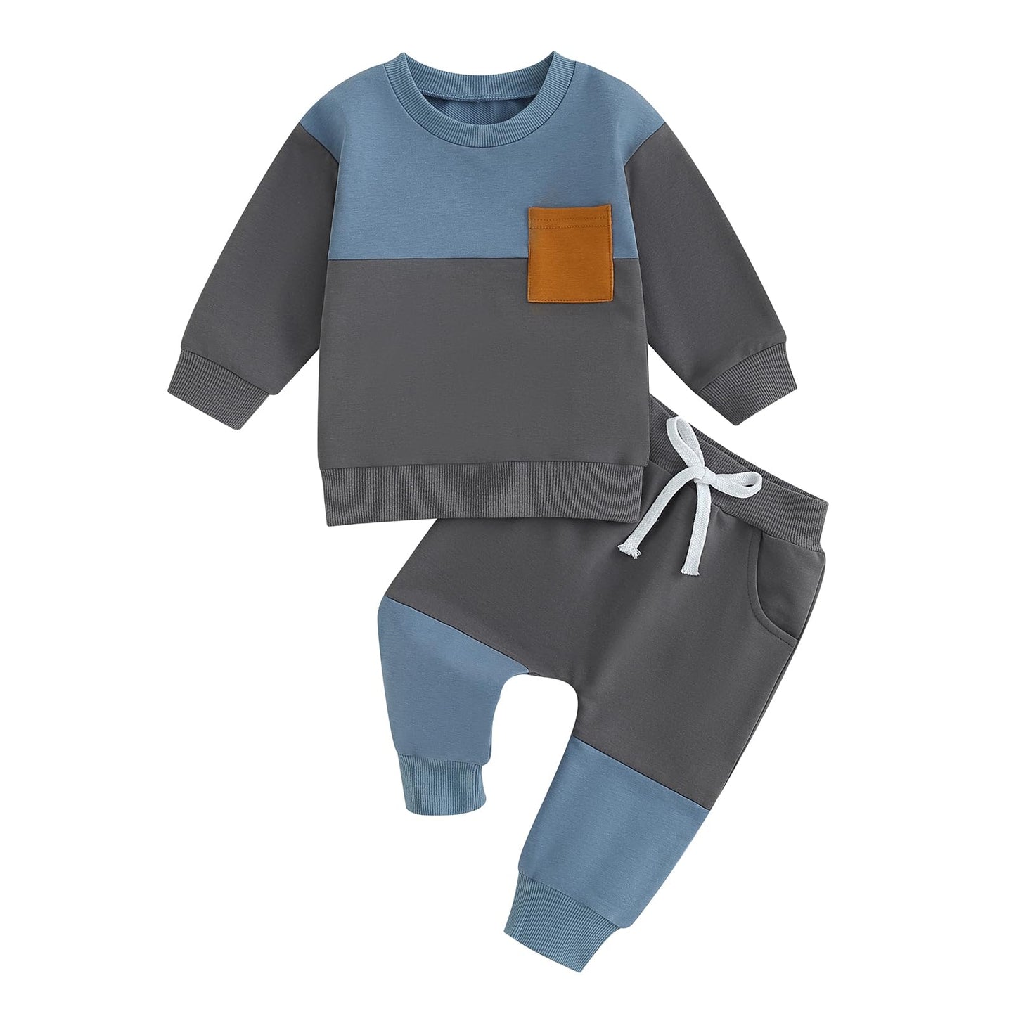 Kupretty Conjunto de sudadera de manga larga con bloques de color y pantalones deportivos para bebé niño