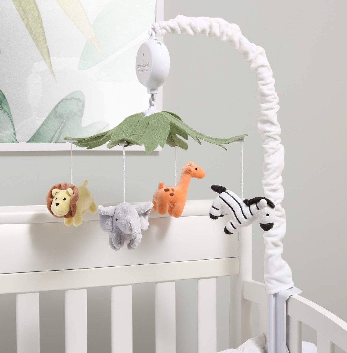 The Peanutshell Móvil de cuna para niños o niñas – Cuna móvil musical blanca con 12 canciones de cuna, animales de la selva, cuna móvil para bebé, decoración de animales de safari
