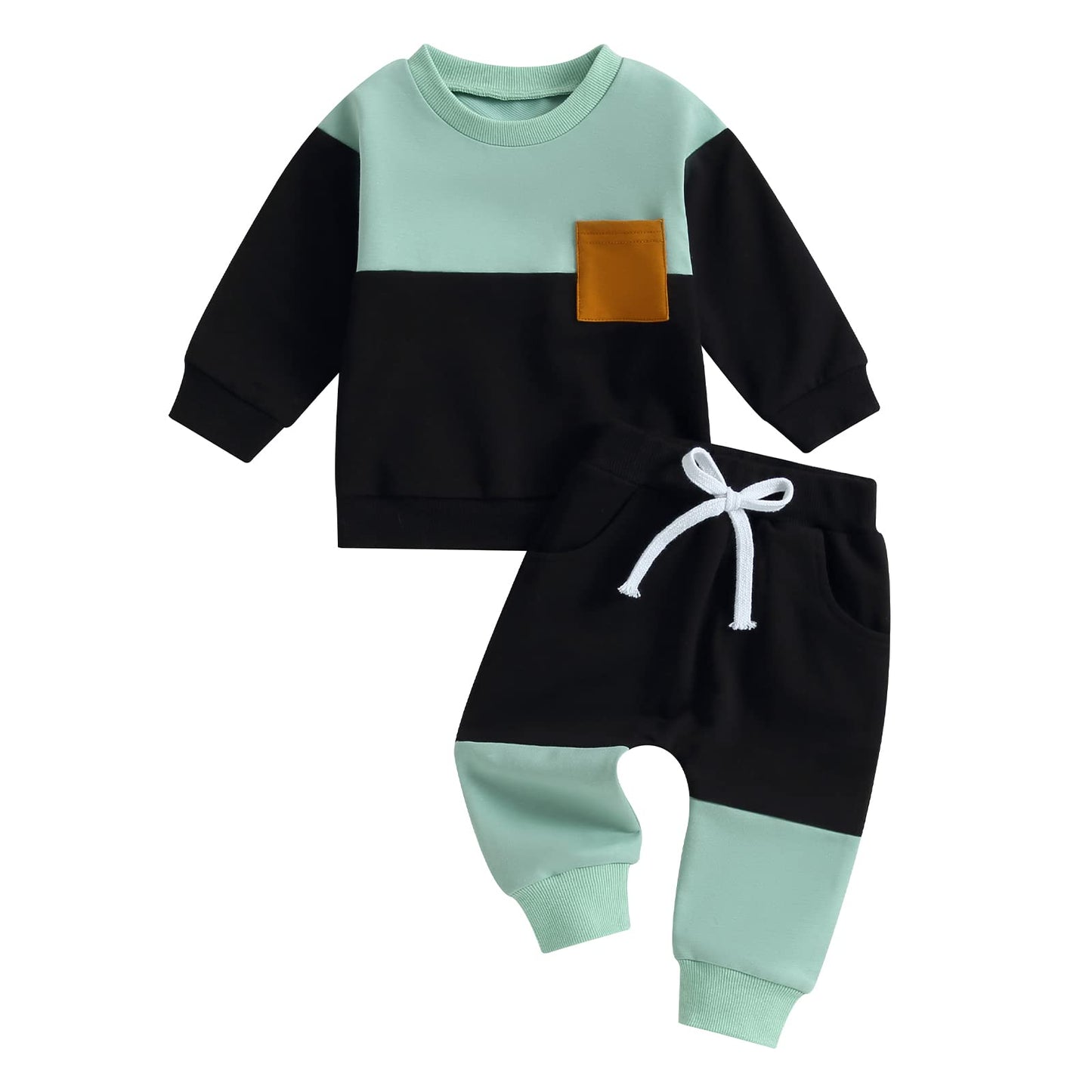Kupretty Conjunto de sudadera de manga larga con bloques de color y pantalones deportivos para bebé niño