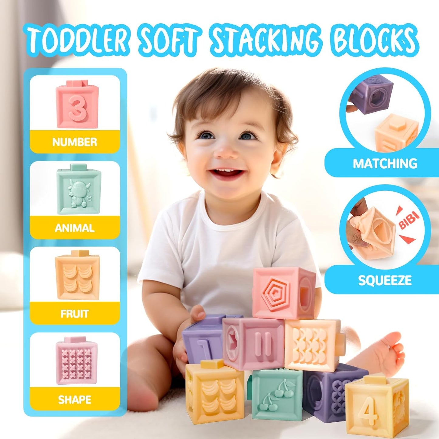 Juguetes Montessori para bebés de 0-3-6-12 meses, juguetes 6 en 1 para bebés de 4, 5, 6, 7, 8, 9 meses, juguetes apilables de bloques para bebés, juguetes de aprendizaje para desarrollo sensorial,