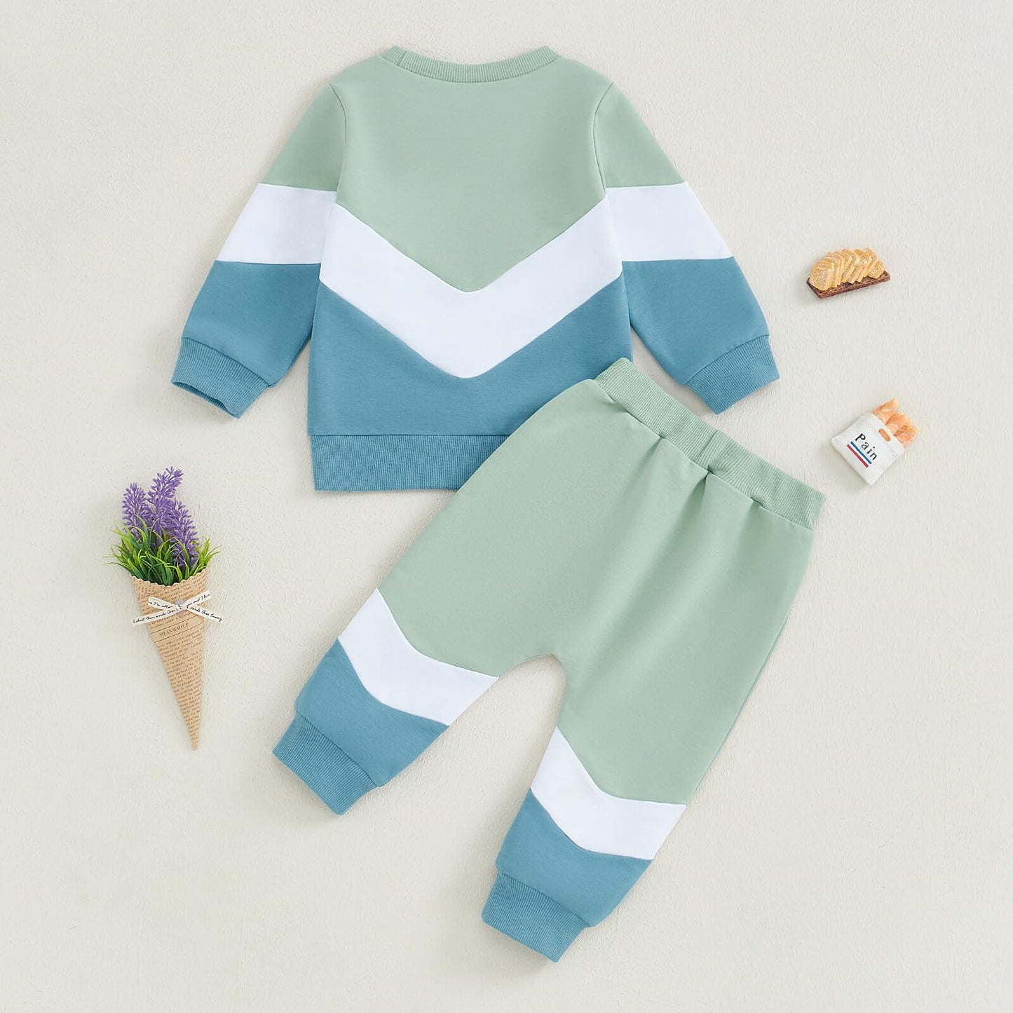 Kupretty Conjunto de sudadera de manga larga con bloques de color y pantalones deportivos para bebé niño