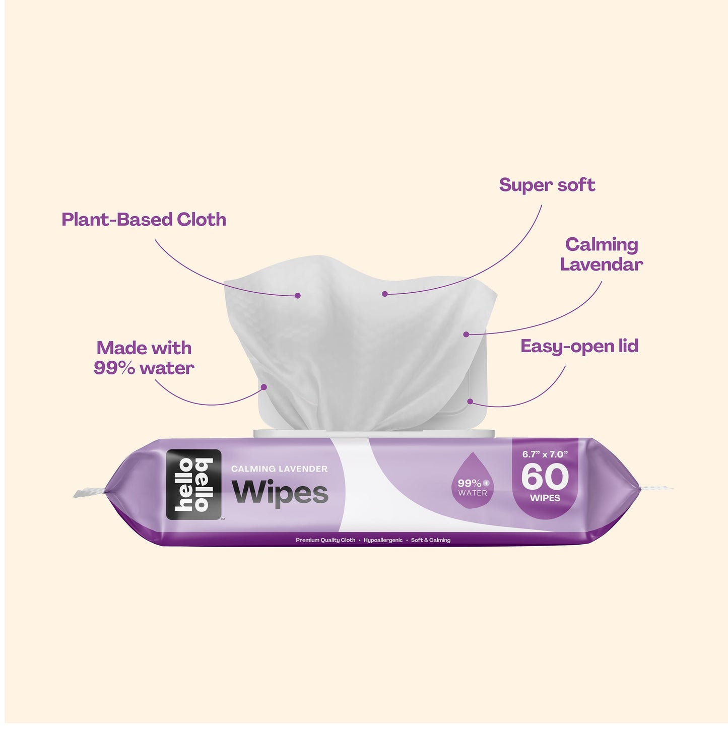 Hello Bello Extra Gentle Unscented Baby Wipes -  Plant Based - Made with 99% Water and Aloe for Babies and Kids - 60 Count (Pack of 9) Total 540 Count
