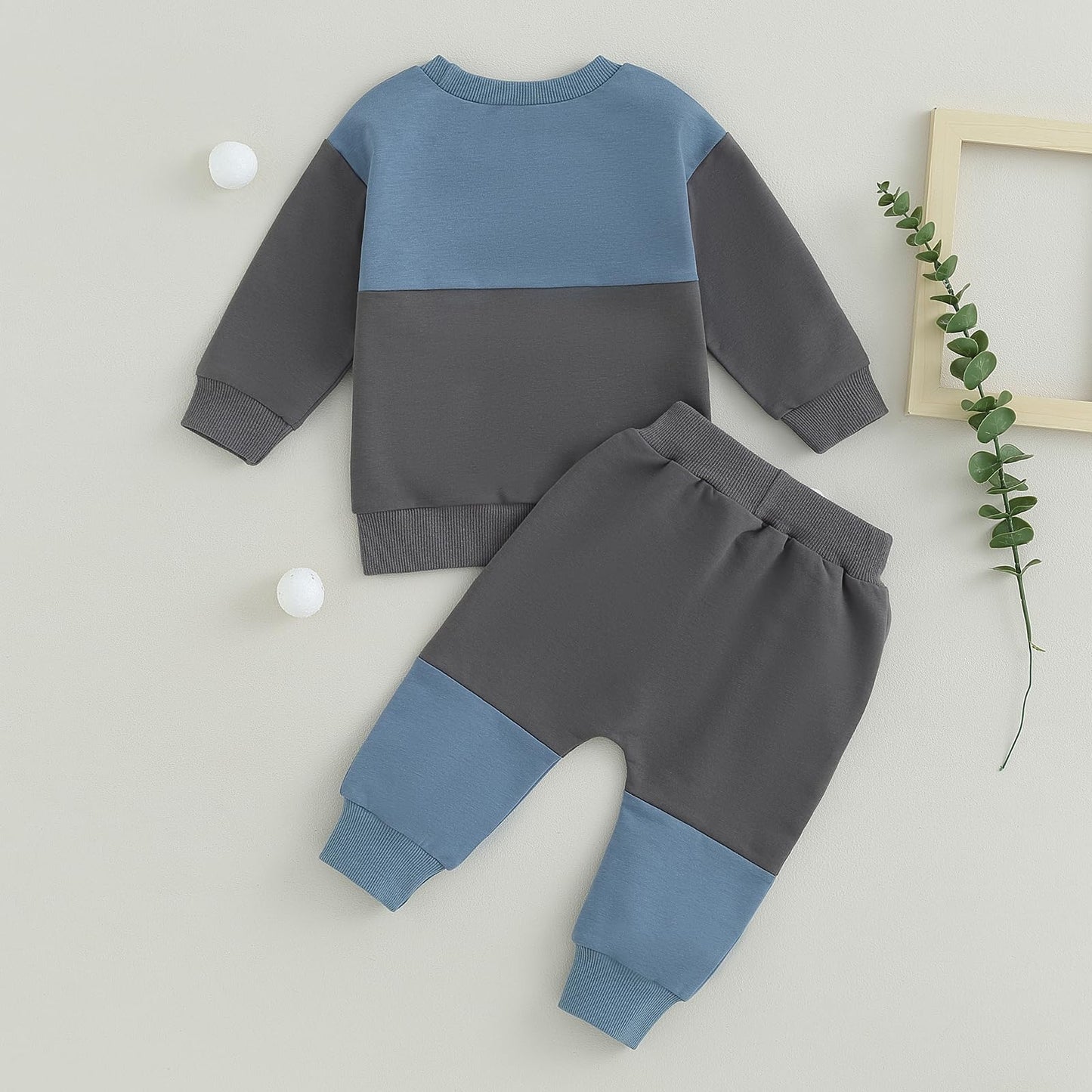 Kupretty Conjunto de sudadera de manga larga con bloques de color y pantalones deportivos para bebé niño