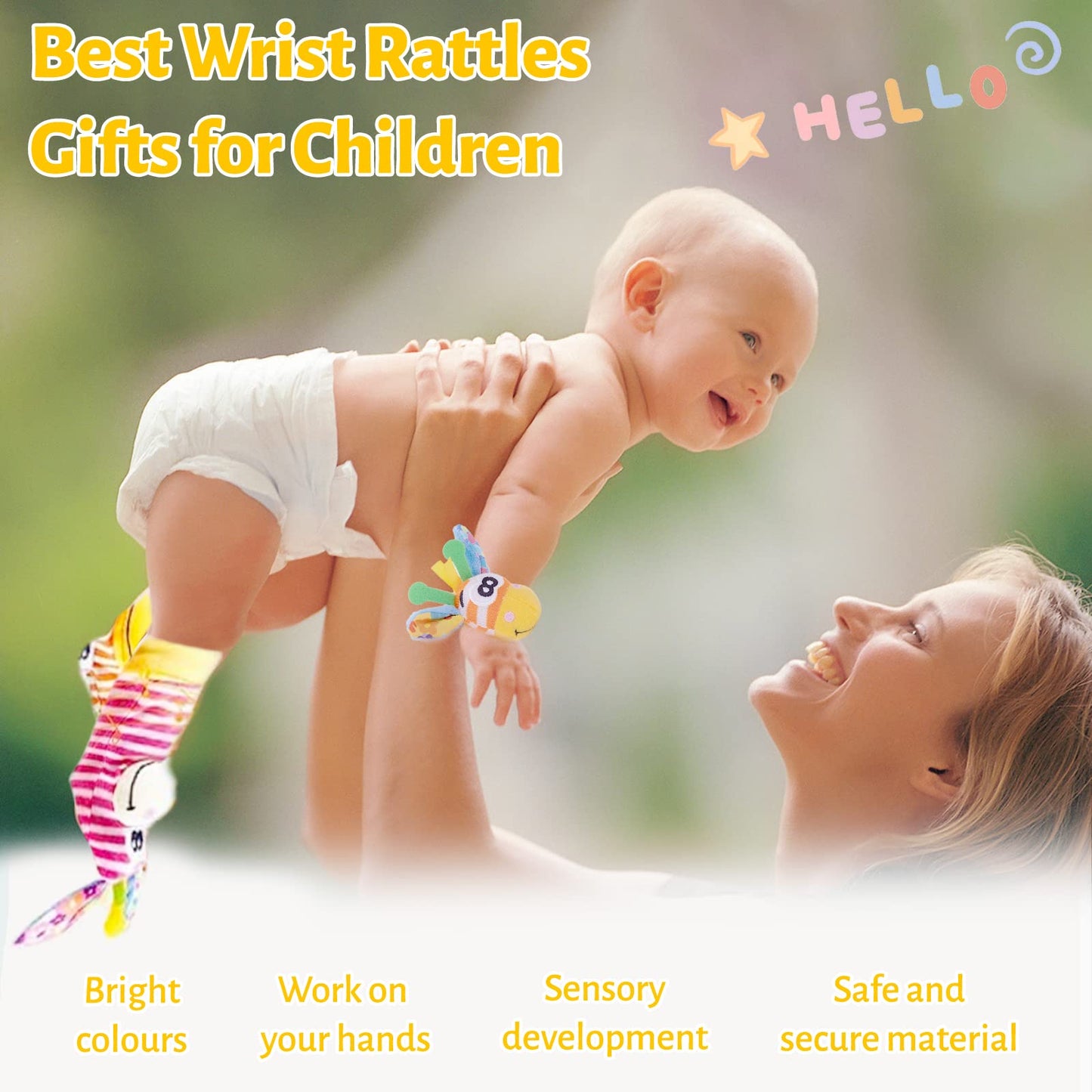 Juego de calcetines para sonajero de muñeca, para bebé, brazo, mano, pulsera, sonajero, pies, piernas, tobillos, calcetines para recién nacidos, juguetes sensoriales suaves para bebés,
