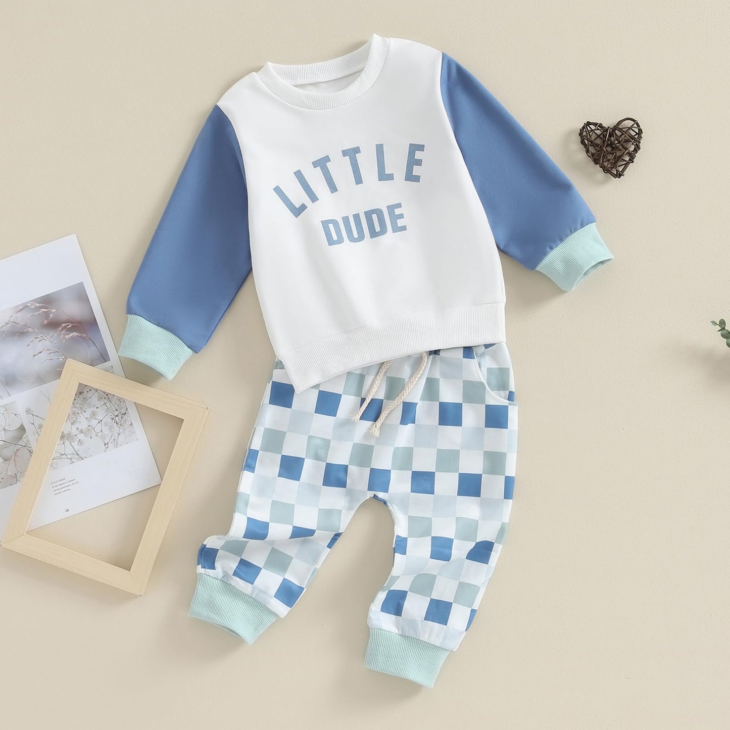 Kupretty Conjunto de sudadera de manga larga con bloques de color y pantalones deportivos para bebé niño