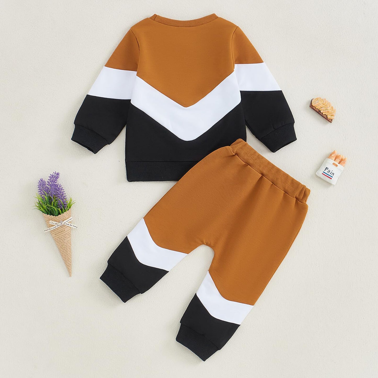 Kupretty Conjunto de sudadera de manga larga con bloques de color y pantalones deportivos para bebé niño