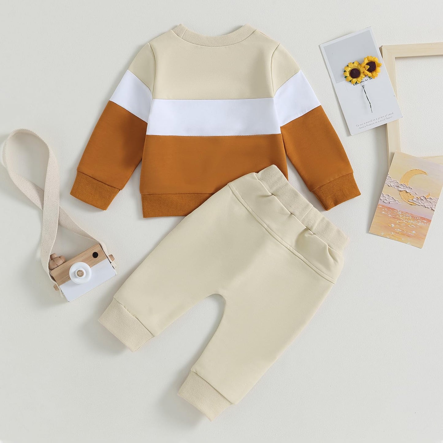 Kupretty Conjunto de sudadera de manga larga con bloques de color y pantalones deportivos para bebé niño