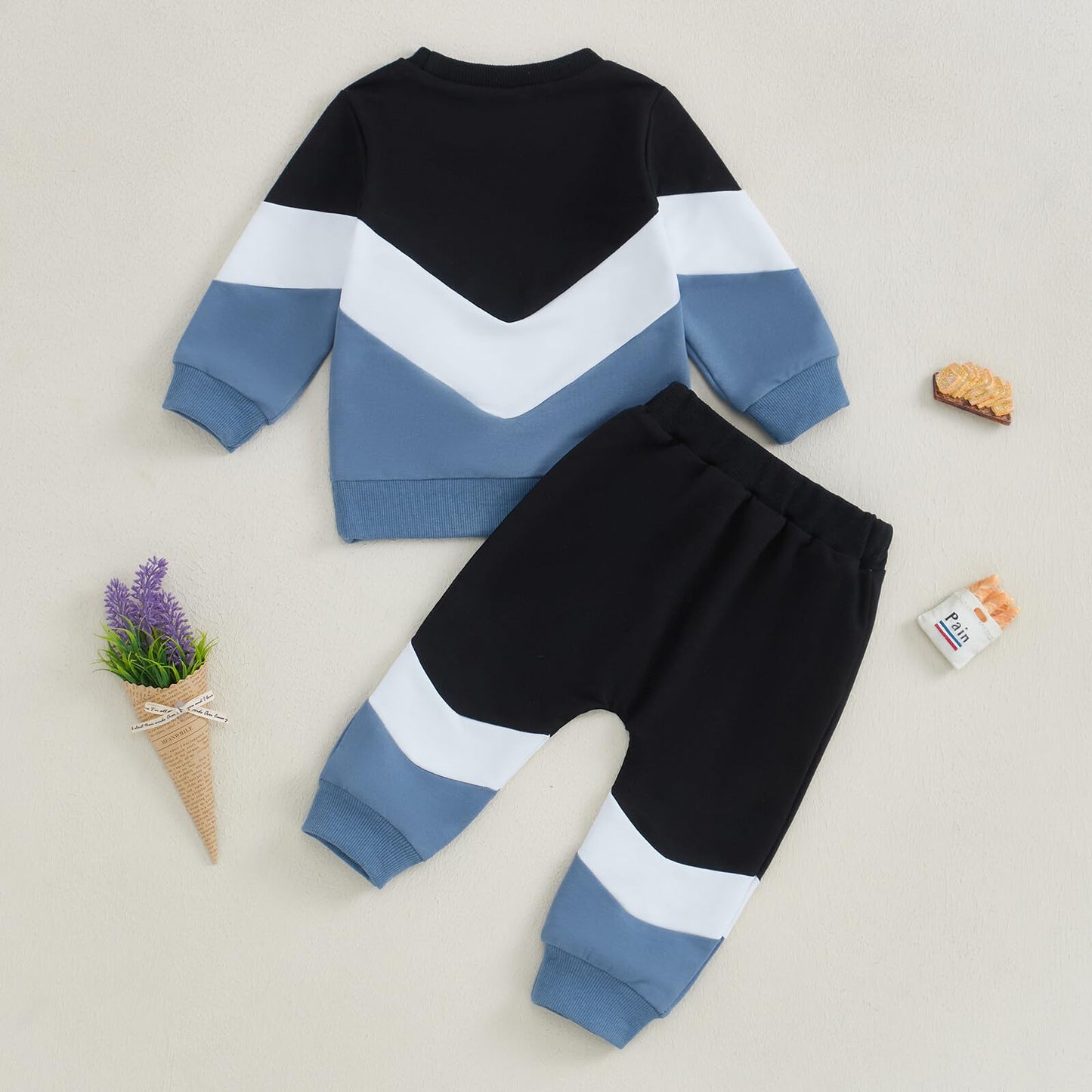 Kupretty Conjunto de sudadera de manga larga con bloques de color y pantalones deportivos para bebé niño