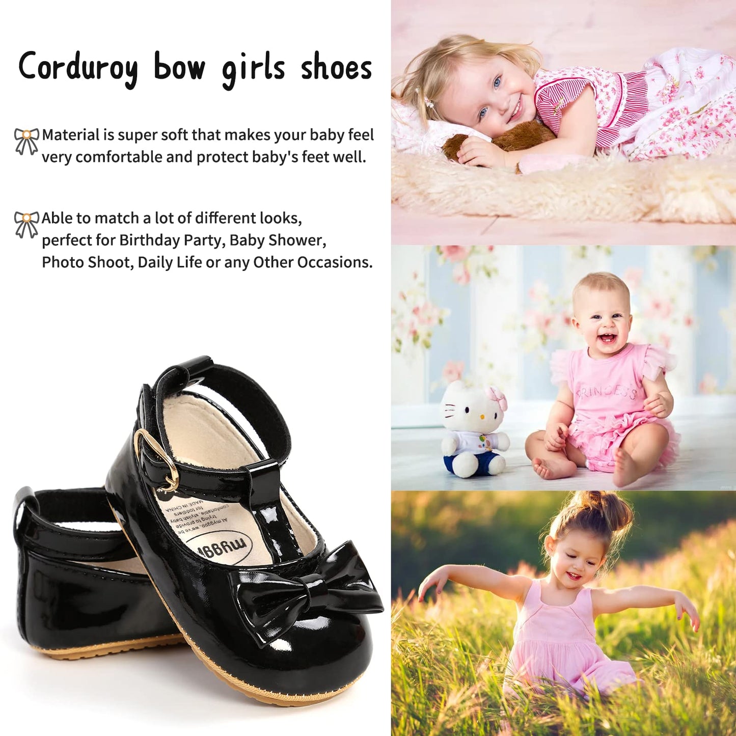 Mary Jane - Zapatos planos de vestir para bebé, zapatos para recién nacidos, antideslizantes, de piel sintética, para fiesta, escuela, boda, princesa, zapatos de bebé niña 0-18M
