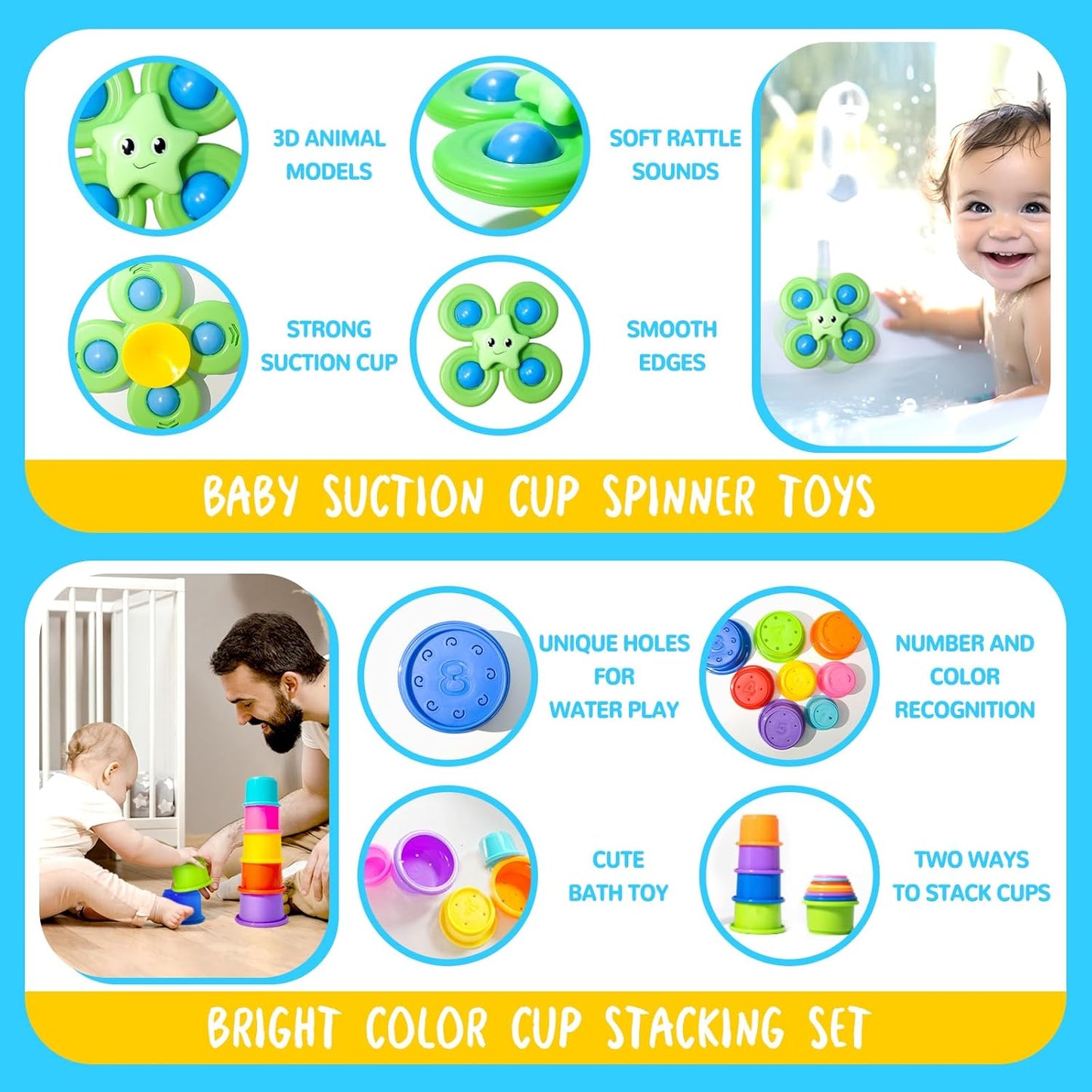 Juguetes Montessori para bebés de 0-3-6-12 meses, juguetes 6 en 1 para bebés de 4, 5, 6, 7, 8, 9 meses, juguetes apilables de bloques para bebés, juguetes de aprendizaje para desarrollo sensorial,