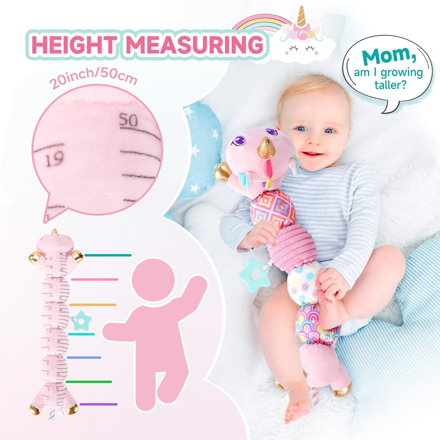 Unicorn Baby Toys 6-12 Months, Musical Infant Toys with Sensory Crinkle & Rattle for Tummy Time Newborn, Baby Boy Toys for 0 1 2 3 4 5 6 7 8 9 10 11 12 Months Old Baby Must Have Christmas Gift - Green