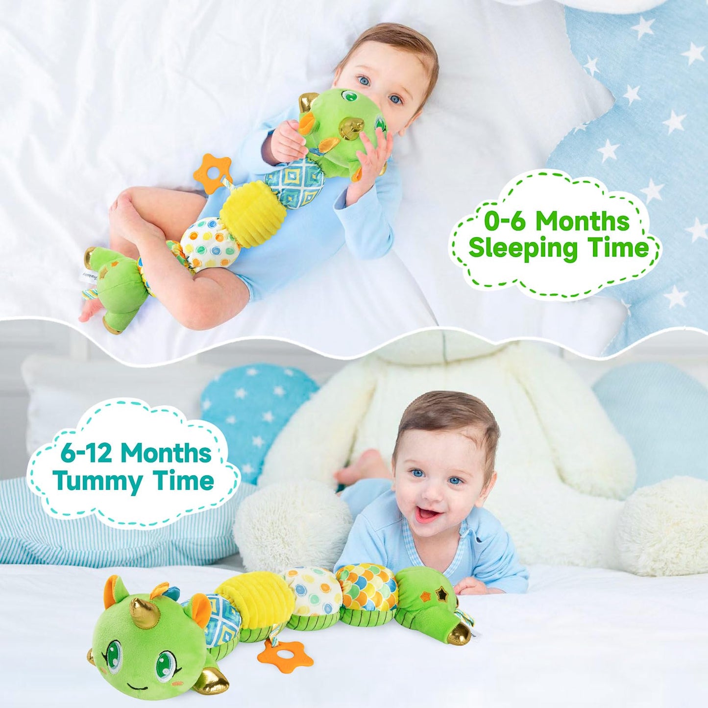 Unicorn Baby Toys 6-12 Months, Musical Infant Toys with Sensory Crinkle & Rattle for Tummy Time Newborn, Baby Boy Toys for 0 1 2 3 4 5 6 7 8 9 10 11 12 Months Old Baby Must Have Christmas Gift - Green