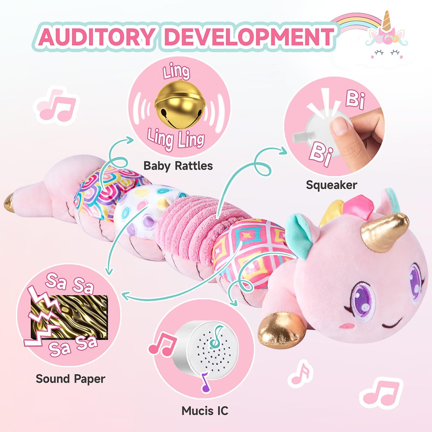 Unicorn Baby Toys 6-12 Months, Musical Infant Toys with Sensory Crinkle & Rattle for Tummy Time Newborn, Baby Boy Toys for 0 1 2 3 4 5 6 7 8 9 10 11 12 Months Old Baby Must Have Christmas Gift - Green