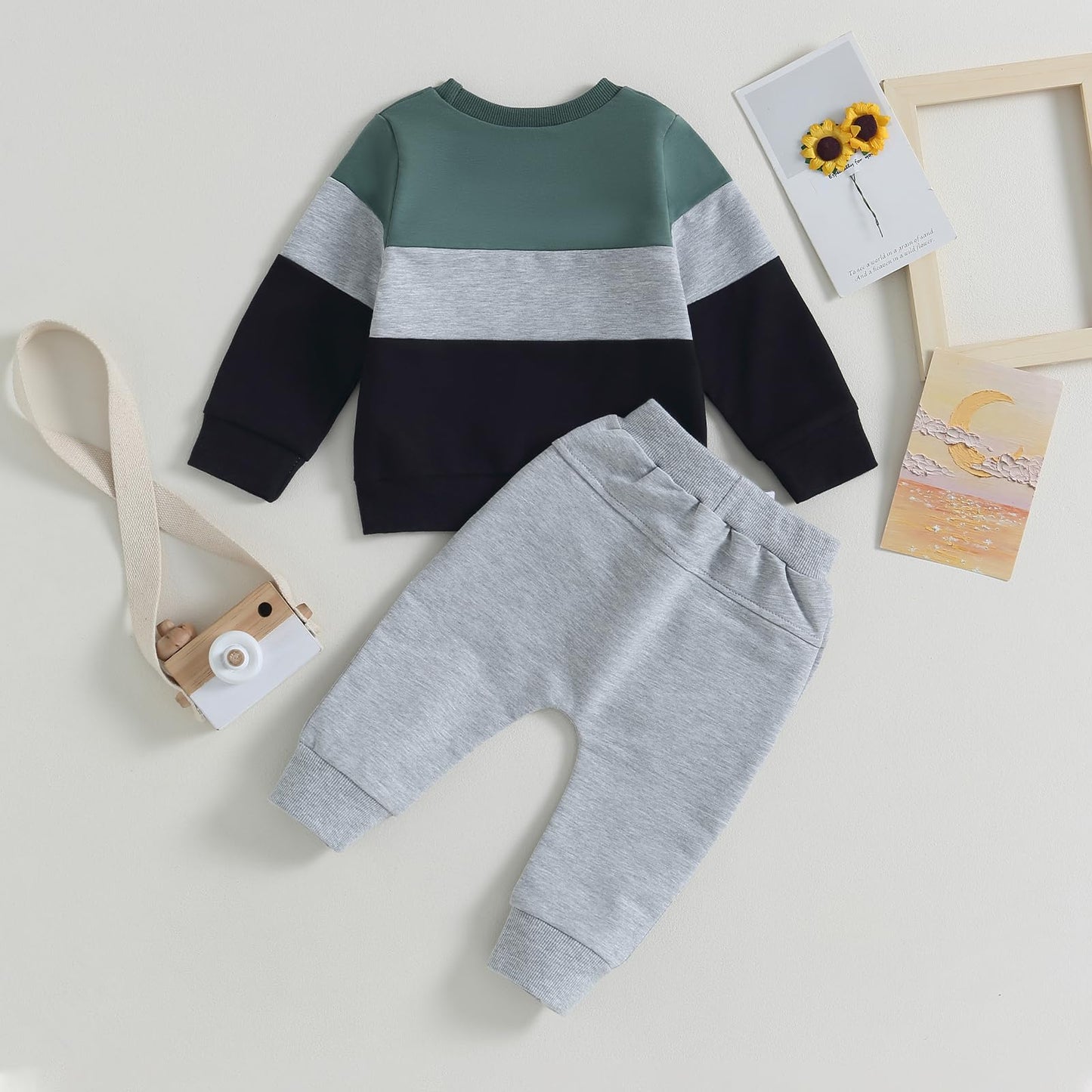 Kupretty Conjunto de sudadera de manga larga con bloques de color y pantalones deportivos para bebé niño