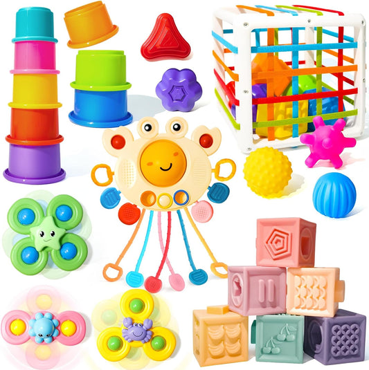 Juguetes Montessori para bebés de 0-3-6-12 meses, juguetes 6 en 1 para bebés de 4, 5, 6, 7, 8, 9 meses, juguetes apilables de bloques para bebés, juguetes de aprendizaje para desarrollo sensorial,
