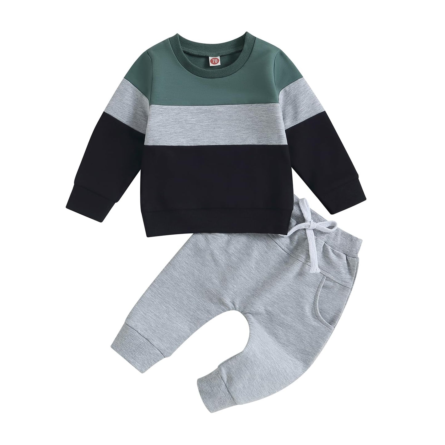 Kupretty Conjunto de sudadera de manga larga con bloques de color y pantalones deportivos para bebé niño