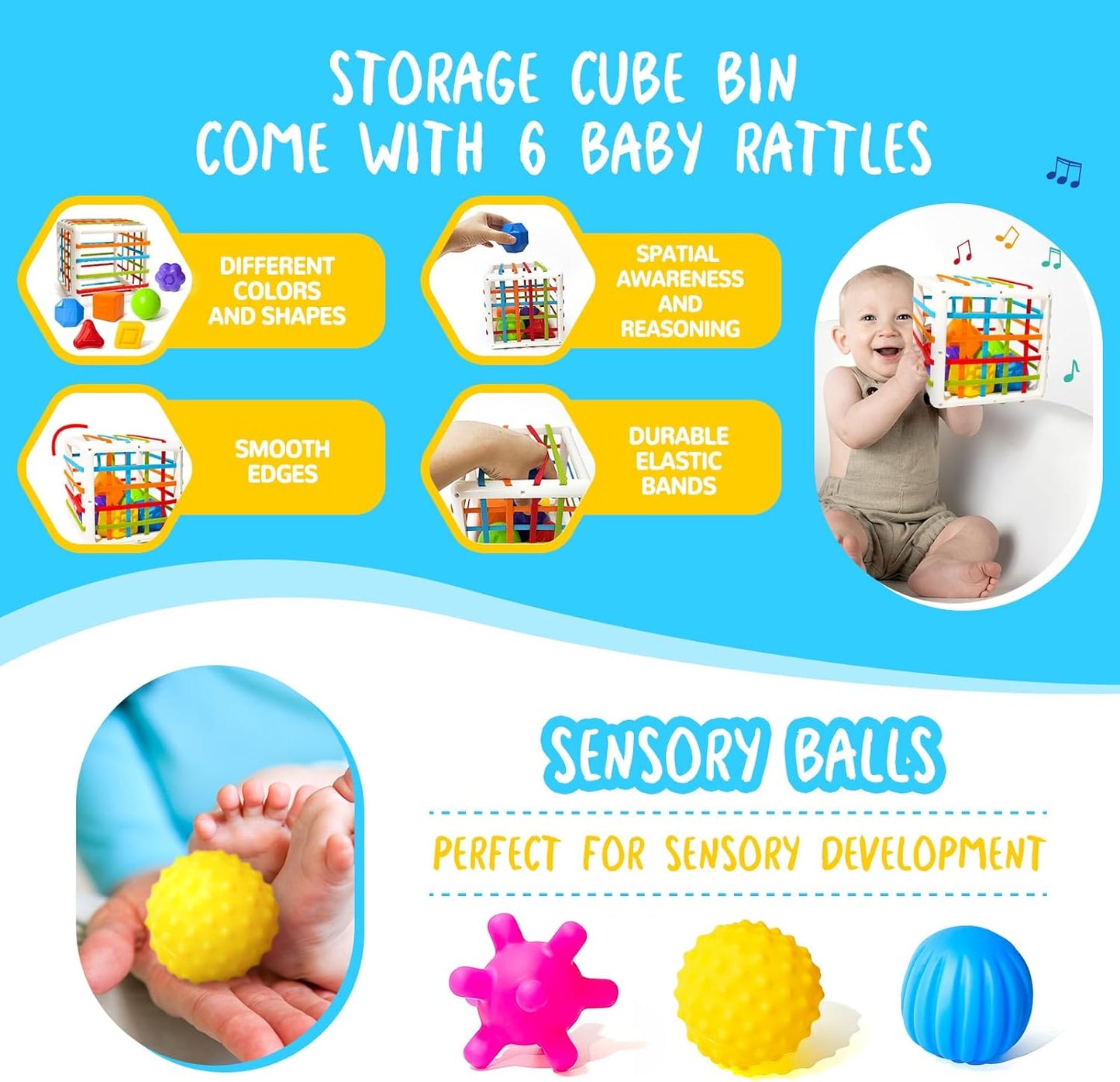 Juguetes Montessori para bebés de 0-3-6-12 meses, juguetes 6 en 1 para bebés de 4, 5, 6, 7, 8, 9 meses, juguetes apilables de bloques para bebés, juguetes de aprendizaje para desarrollo sensorial,