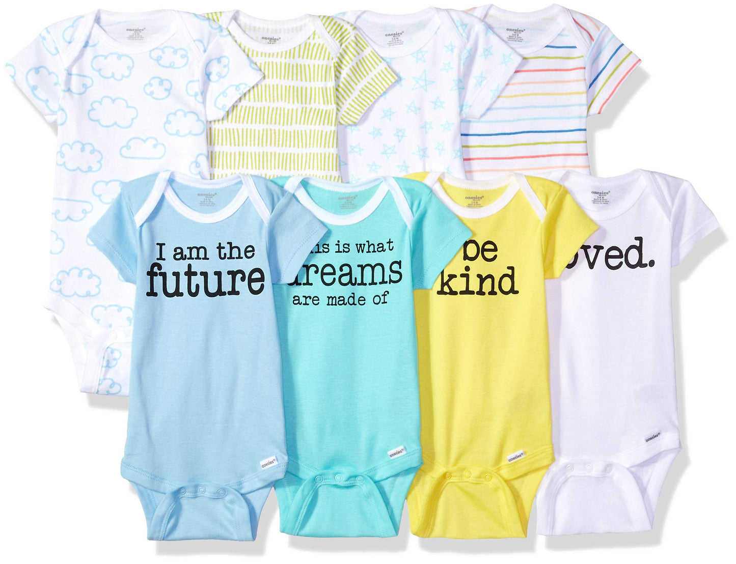 Onesies Brand Paquete de 8 mamelucos unisex de manga corta para bebé