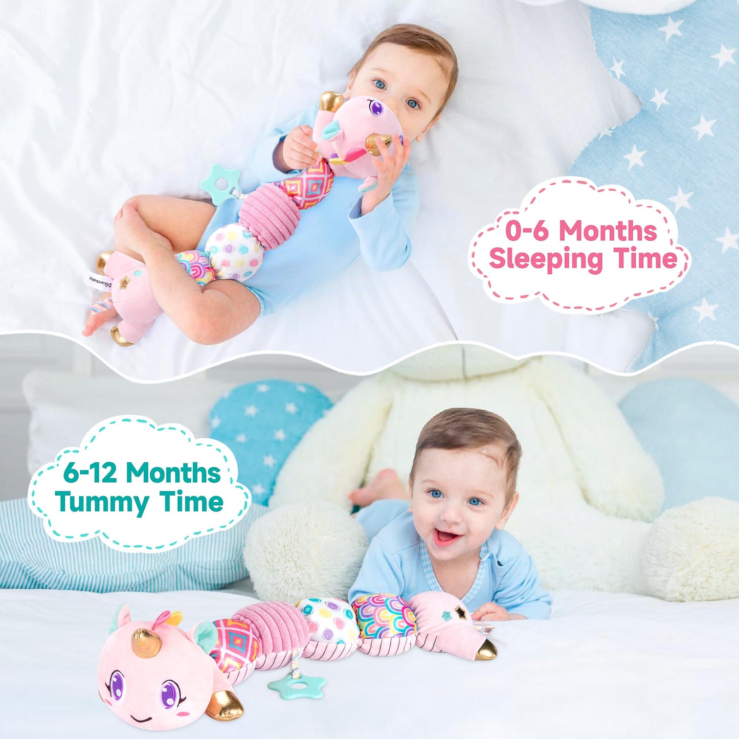 Unicorn Baby Toys 6-12 Months, Musical Infant Toys with Sensory Crinkle & Rattle for Tummy Time Newborn, Baby Boy Toys for 0 1 2 3 4 5 6 7 8 9 10 11 12 Months Old Baby Must Have Christmas Gift - Green