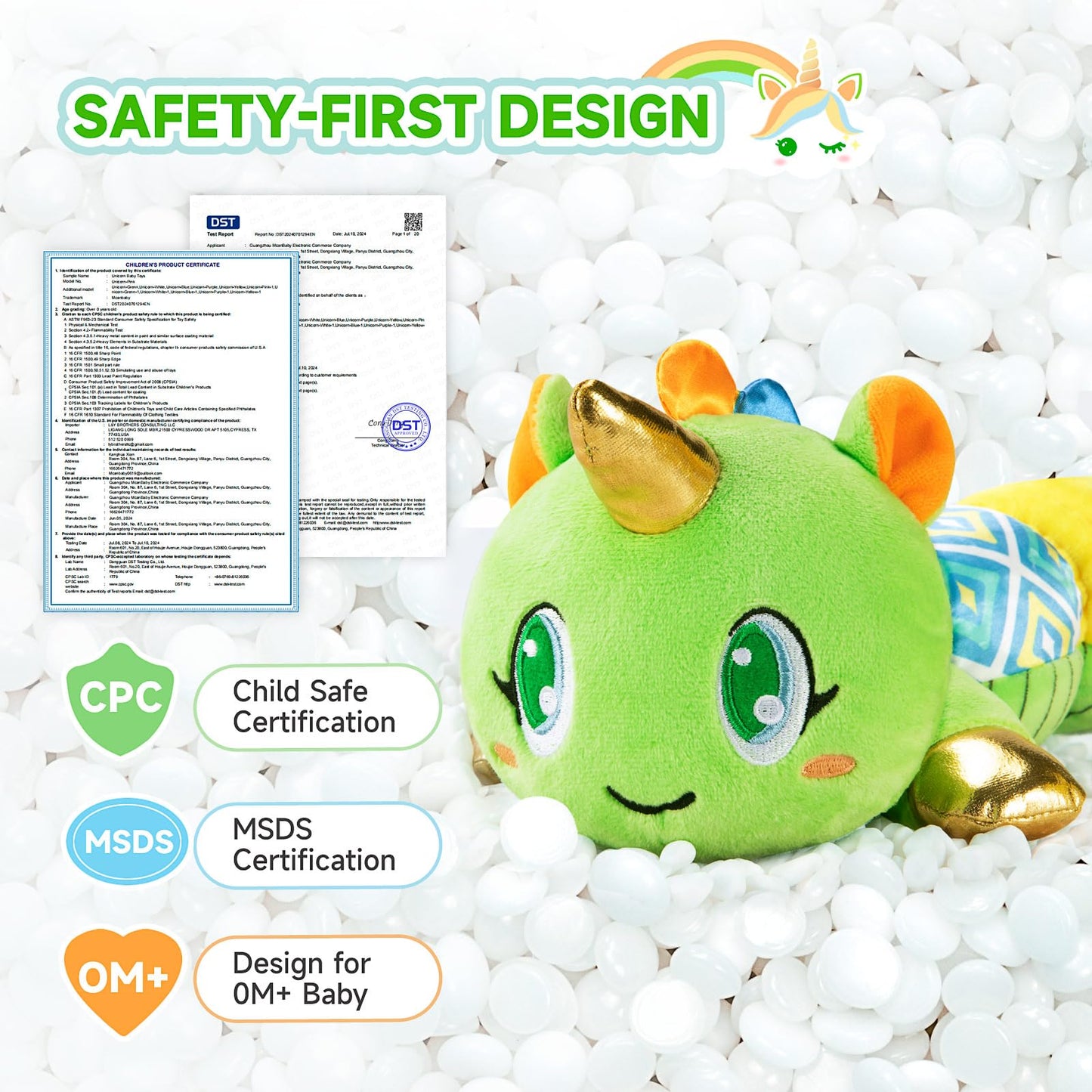 Unicorn Baby Toys 6-12 Months, Musical Infant Toys with Sensory Crinkle & Rattle for Tummy Time Newborn, Baby Boy Toys for 0 1 2 3 4 5 6 7 8 9 10 11 12 Months Old Baby Must Have Christmas Gift - Green
