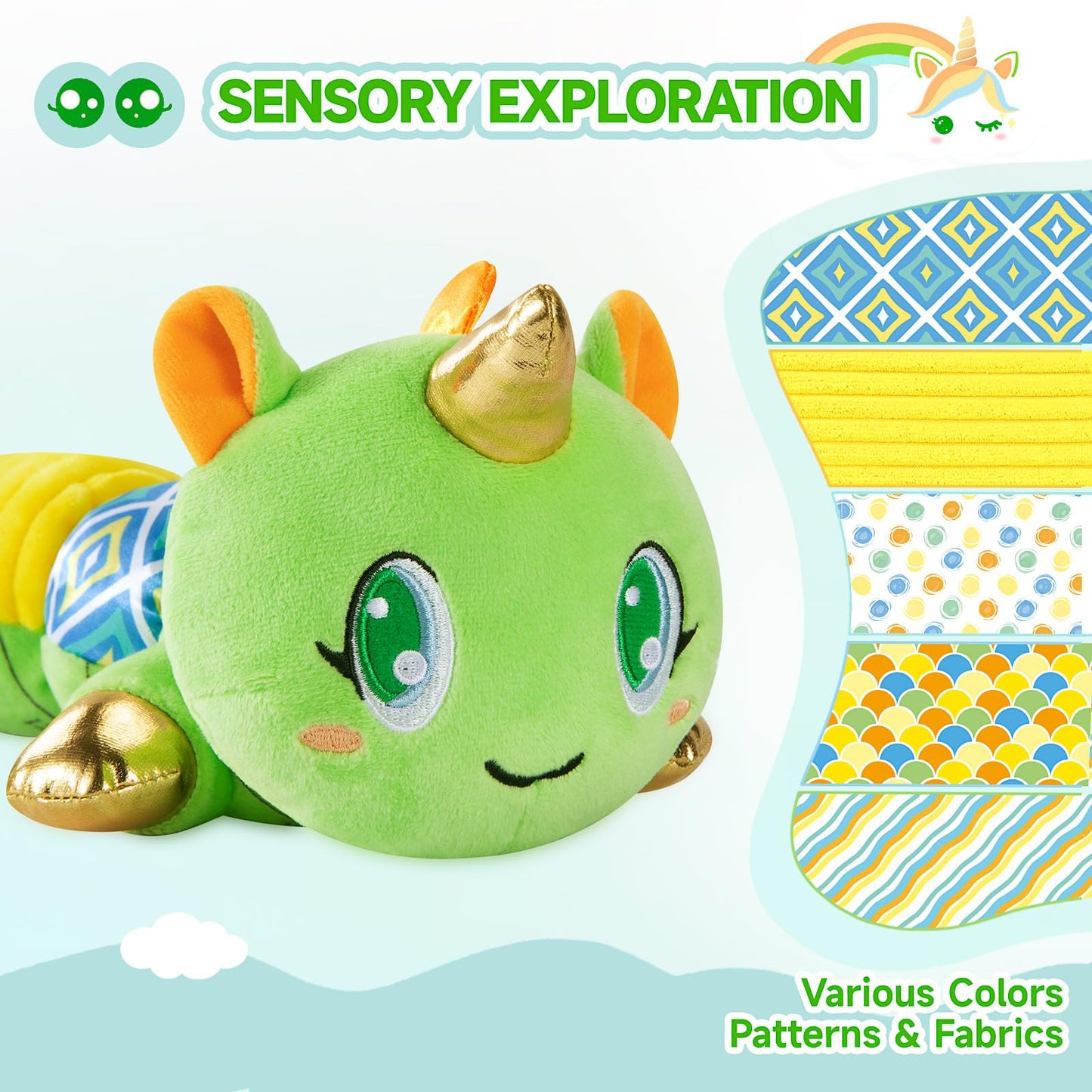 Unicorn Baby Toys 6-12 Months, Musical Infant Toys with Sensory Crinkle & Rattle for Tummy Time Newborn, Baby Boy Toys for 0 1 2 3 4 5 6 7 8 9 10 11 12 Months Old Baby Must Have Christmas Gift - Green