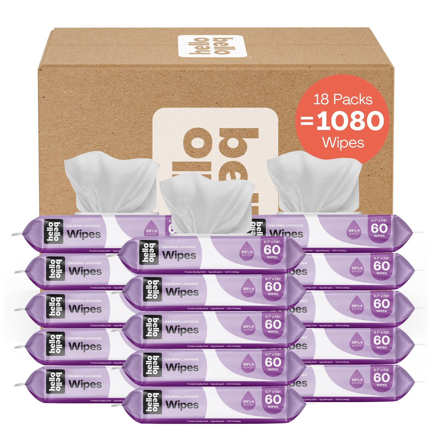 Hello Bello Extra Gentle Unscented Baby Wipes -  Plant Based - Made with 99% Water and Aloe for Babies and Kids - 60 Count (Pack of 9) Total 540 Count