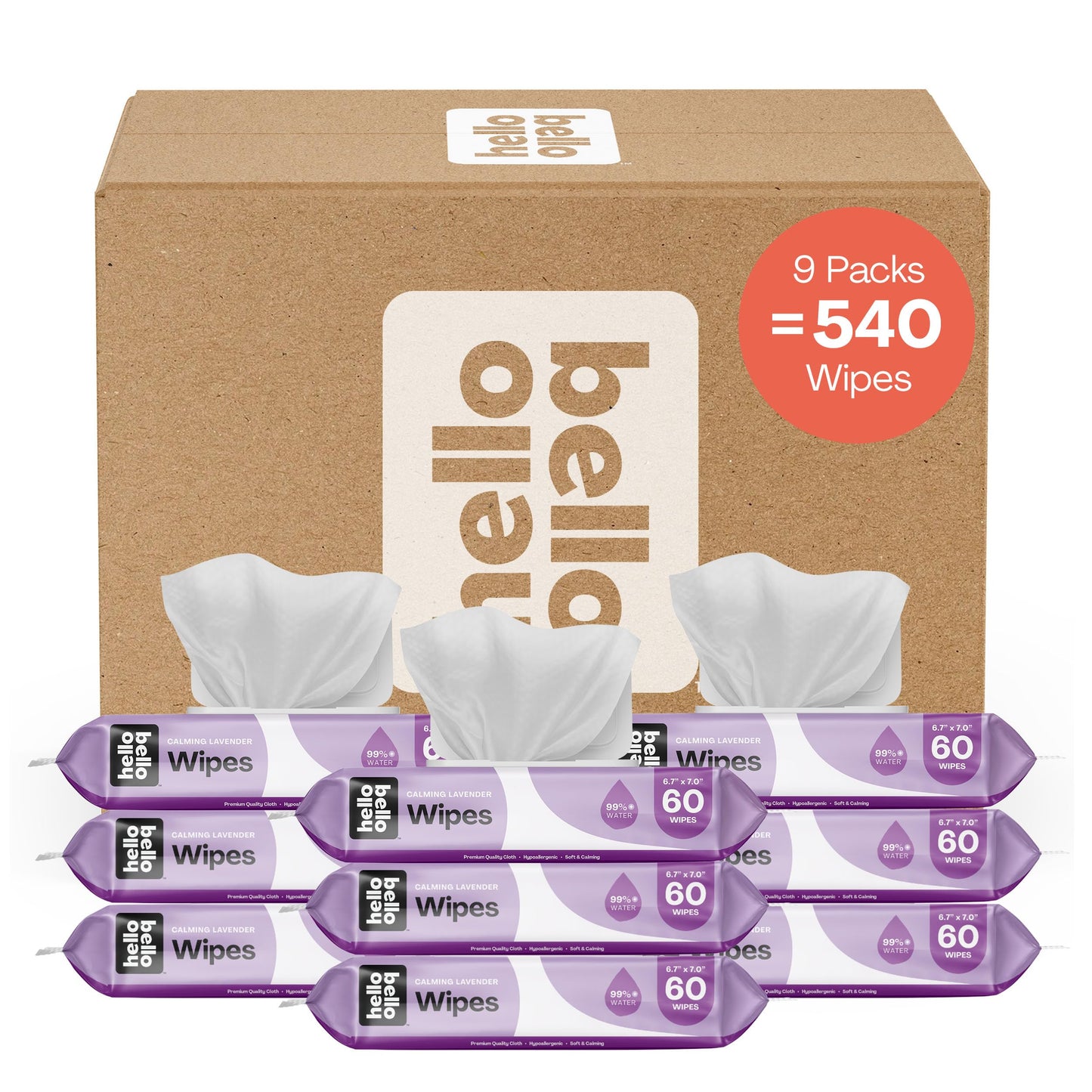 Hello Bello Extra Gentle Unscented Baby Wipes -  Plant Based - Made with 99% Water and Aloe for Babies and Kids - 60 Count (Pack of 9) Total 540 Count