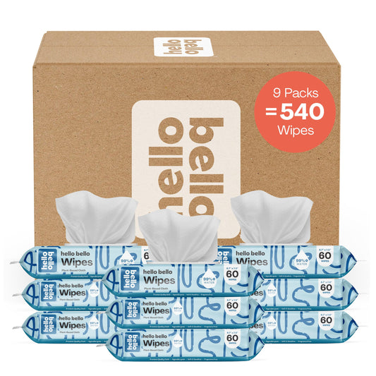 Hello Bello Extra Gentle Unscented Baby Wipes -  Plant Based - Made with 99% Water and Aloe for Babies and Kids - 60 Count (Pack of 9) Total 540 Count